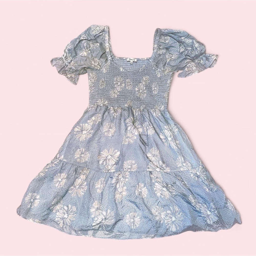 Silk Cottagecore Floral Blue Puff Sleeve Milkmaid Madewell Dress